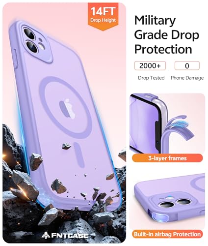 Image of FNTCASE for iPhone 11 Case: [Compatible with Magsafe] Translucent Matte Magnetic Cases [Full Camera Protection] Military Grade Shockproof Protective Phone Cover - Light Purple