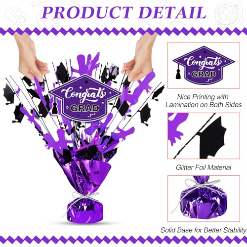 Image of Tatuo 4 Pcs 2026 Graduation Table Centerpieces Party Decoration of Gleam Glitter Foil Graduate Centerpieces for Grad Party Supplies(Purple)
