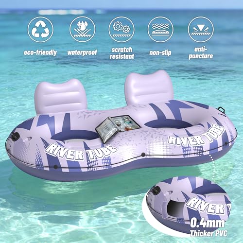 Image of JOSEN Inflatable River Tube Float - 2 Person Heavy Duty River Float, Pool Floats Adult, Lake River Floats Water Tubes for Floating with Removable Cooler & Cupholders for Summer Relaxation