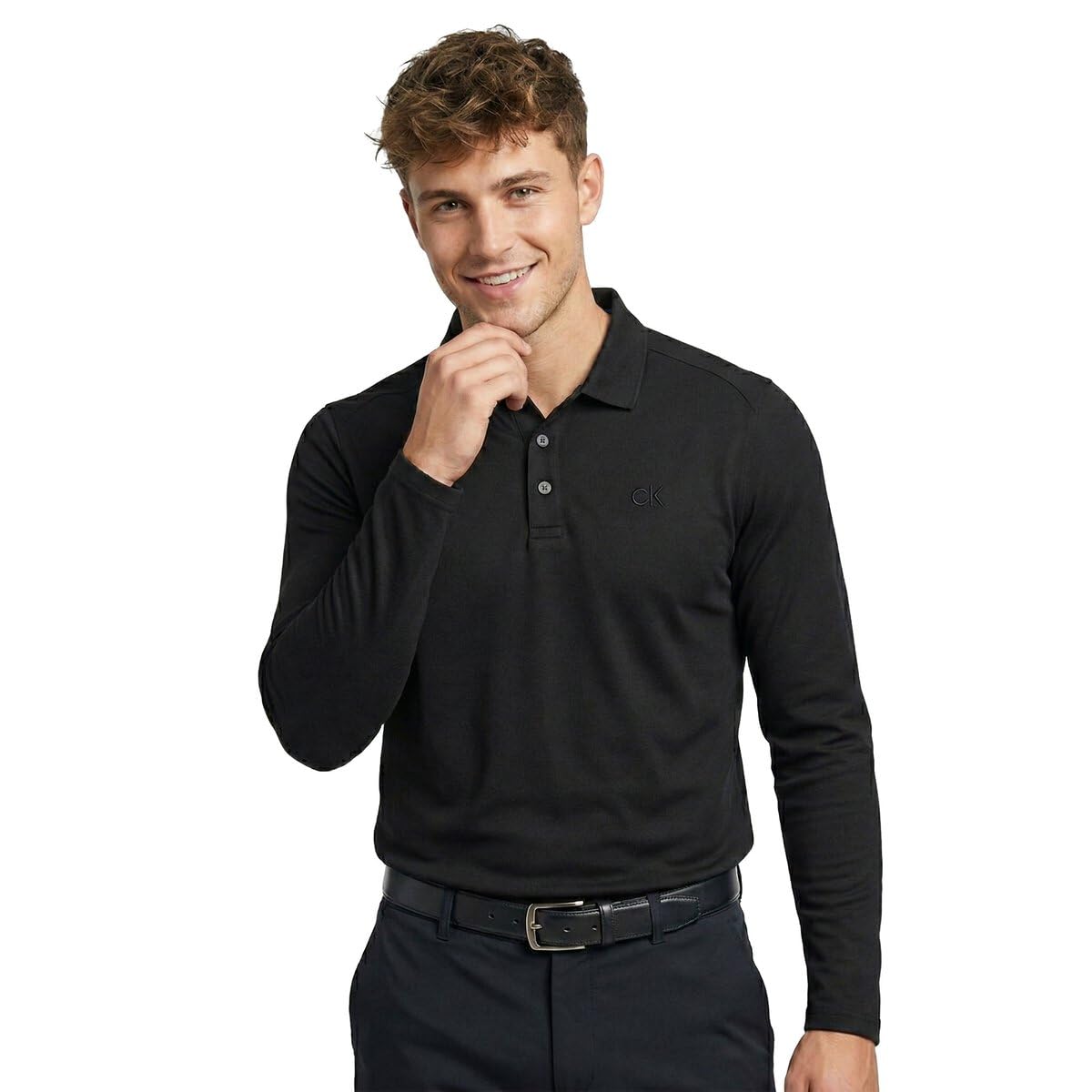 Calvin Klein Męska koszulka polo z długim rękawem ze stretchem kampusowym 2025