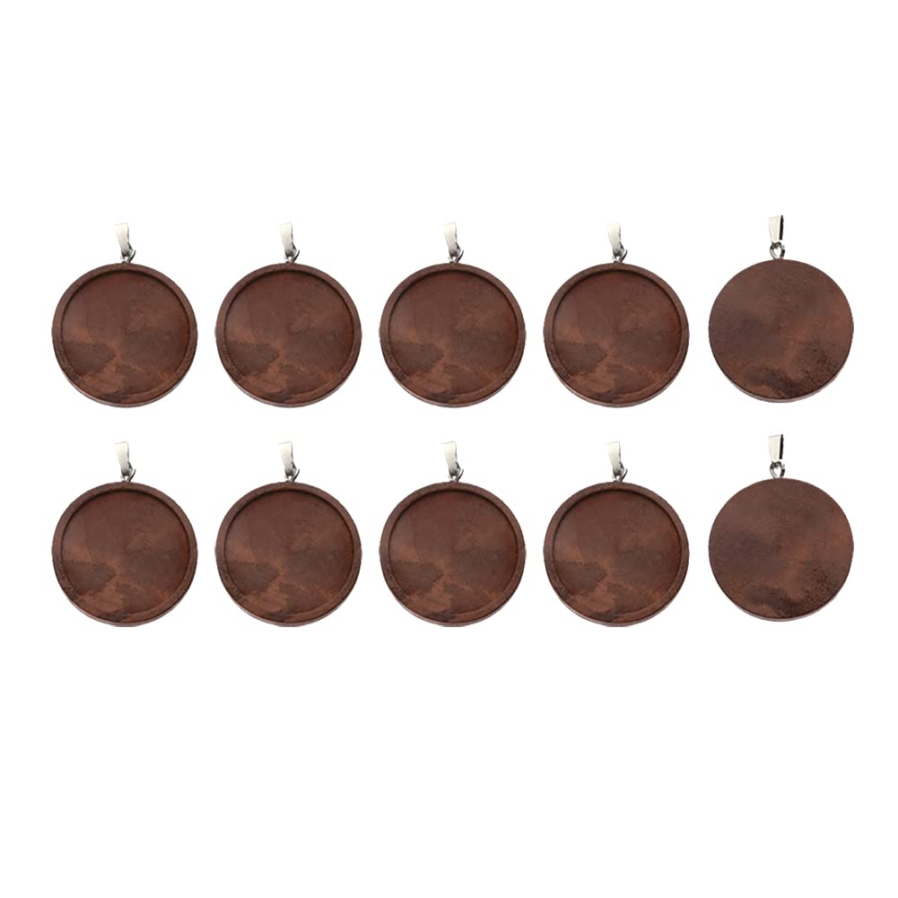 HugeDE 10 Pcs Round Wooden Pendant Trays Blank Pendant Charm Trays Pendants Making Trays Cabochon Craft Bases for DIY Jewelry Gift Making 30mm