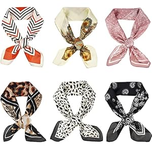 Glamorstar Satin Neck Scarf 6 Packs Square Handkerchief for Women