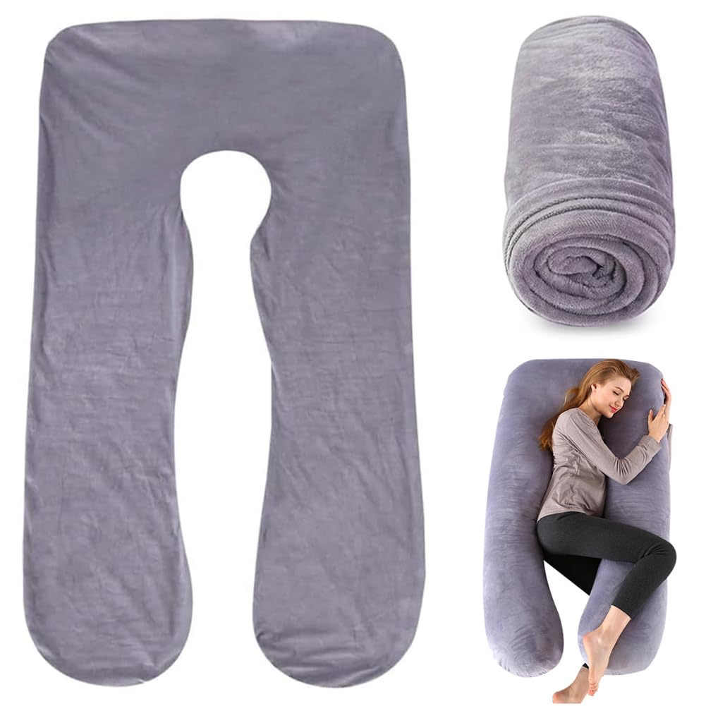 FARYODI Coussin de grossesse en forme de U - Housse de rechange - 140 x 80 cm - Pour femme enceinte et d'allaitement - 100 % coton - Amovible et lavable en machine - Doux pour la peau - Respirant
