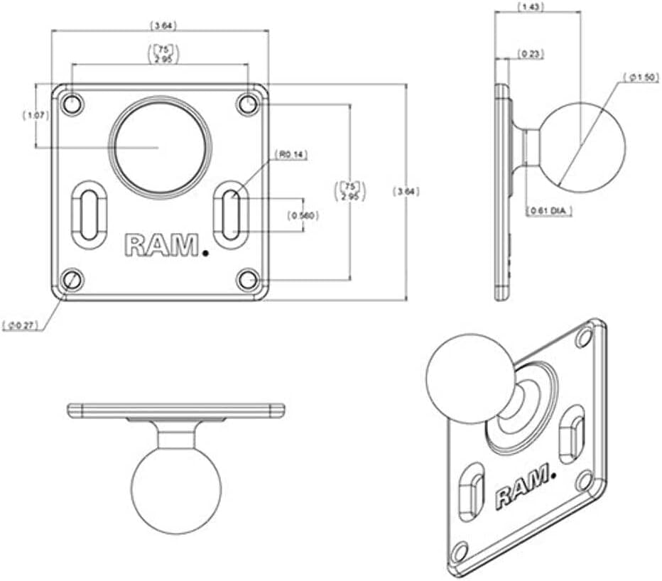 RAM Mounts RAM-2461U 75x75mm VESA Plate with Ball with C Size 1.5" Ball