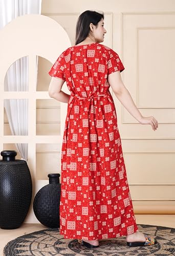 Image of DIAMO Pure Cotton Embroidery Nighty for Women, Night Gown for Woman, Cotton Nighty for Women, Maxi Night Gown Nighty with a Pocket and Adjustable Knot (Free Size)