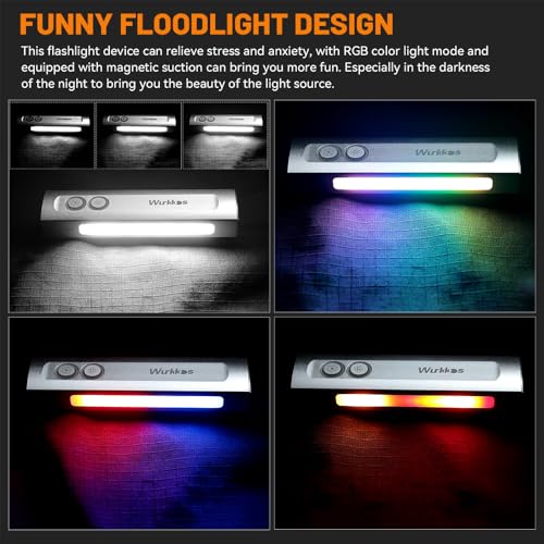 Image of Wurkkos HD01 Magnetic Flashlight with White, RGB & Green Lights | 1200 Lumens,Rechargeable, Pocket,EDC Flashlight,Flat, Outdoors, Triple Light Sources, Work, Emergency