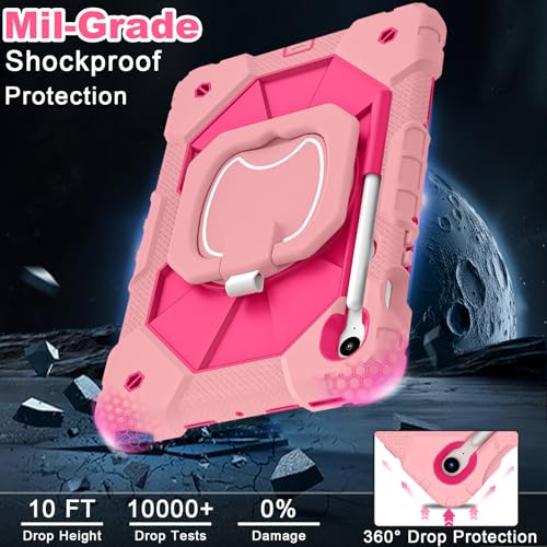 Image of WESOROL Case for Samsung Galaxy Tab S10 Lite /S10 FE /S9 FE 10.9 Inch Galaxy Tab S9 11 Inch,Shockproof Cover for Samsung S9 FE Tablet Case with Screen Protector Rotate Stand Pen Holder,Rose Gold Pink