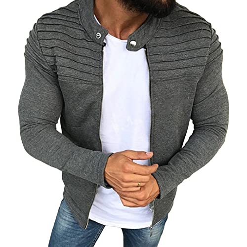 Mens Full Zip Stand Collar Cardigan Slim Fit Long Sleeve Sweater Fashion Casual Cable Knitted Sweater With Pockets