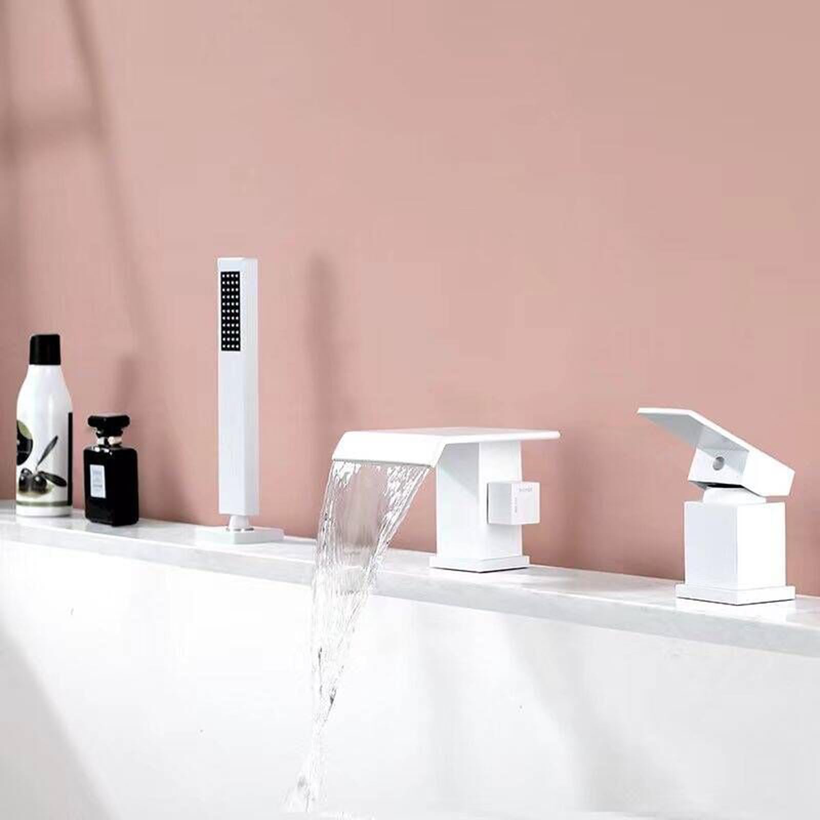 ZYCHSJXA Waterfall Tap Bath Mixer with Shower Attachment 3 Hole Taps Faucet Bathtub White