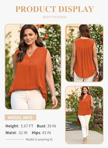 Eytino Womens Plus Size Tank Tops Summer Sleeveless V Neck Casual Loose Chiffon Blouse Office Work Shirts(1X-5X)3