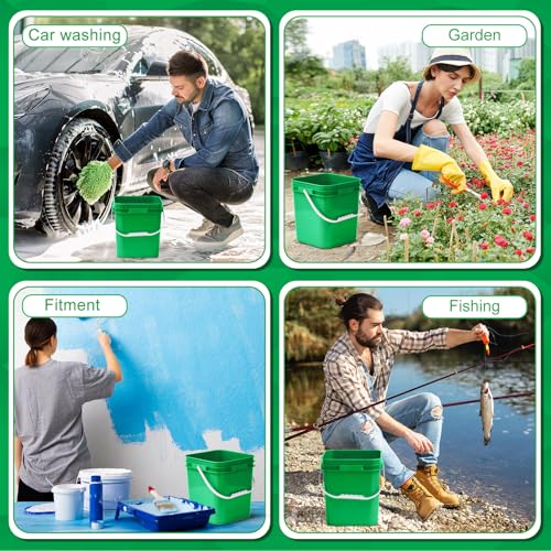 Image of Mumufy 5 Pcs 3.5 Gallon Square Food Grade Bucket with Lid Square Bucket Pail Plastic Handles for Long Term Food Storage, Camping, Fishing, Home Organization Easy Stack and Store (Green)