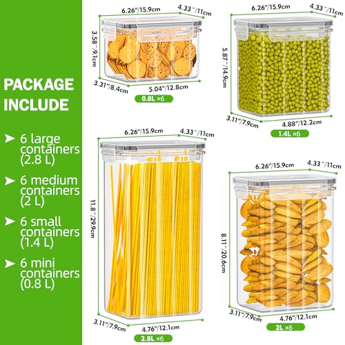 PurKeep Set mit 24 luftdichten Vorratsdosen & Kühlschrank-Organizer, BPA-frei, Küchenaufbewahrungsbehälter für Müsli, Mehl, Zucker, Körner & Backzubehör, 42 Liter großes Volumen inkl. 24 Etiketten