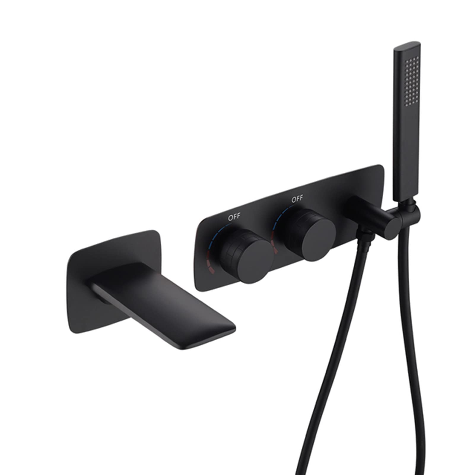 JYBNBBE Bathroom Waterfall Bathtub Faucet, Dual Handle Brass Bath Shower Mixer Tap with Waterfall Tub Spout and Handheld Shower, Wall Mounted Hot and Cold Water Mixer Tap (Black A)