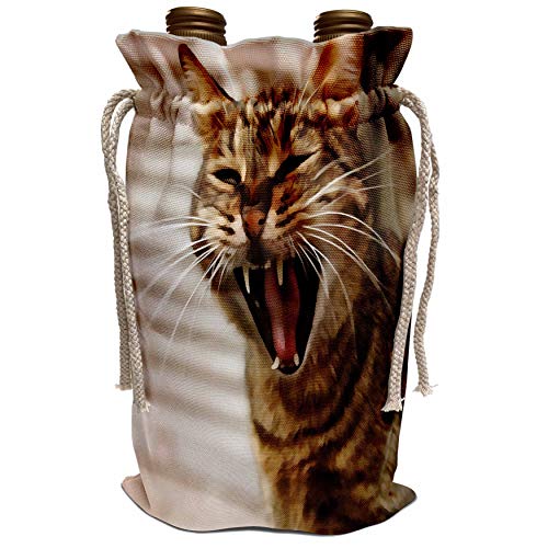 3dRose Tabby Cat Yawning Wine Bag
