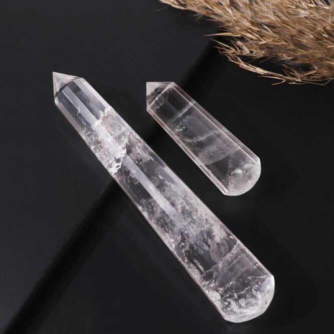 Image of Clear Quartz Crystal Wand Point (100-120g) Natural Polished Gemstone for Reiki, Meditation, Chakra Healing, Energy Amplification, Massage Therapy, Feng Shui Decor & Gifting
