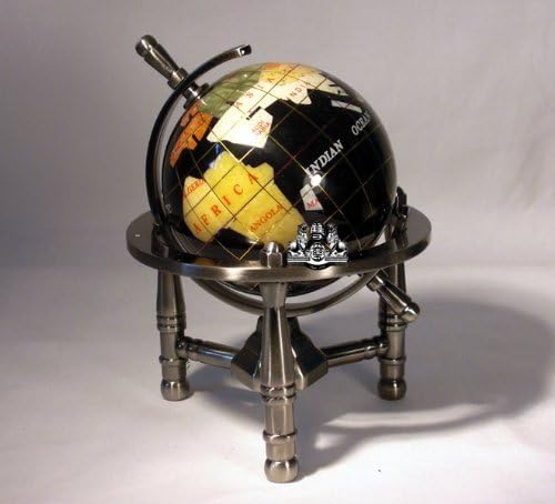 Unique Art Since 1996 Globo de piedra preciosa de ónix negro de 6 pulgadas de alto con trípode plateado