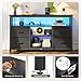 Haewon Black TV Stand with LED Lights and Power Outlets, Entertainment Center for 55 inch TV, Media Console Table with 4 Fabric Drawers and Open Shelf for Living Room, Wood Top and Metal Frame