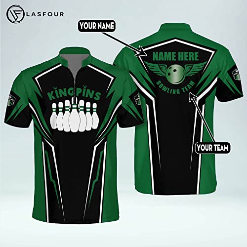 Lasfour Personalized 3D Bowling Jersey, King Pins Custom Bowling Shirts, Bowling Jerseys For Men, Bowling Shirts For Men Team (Green) #TOP3