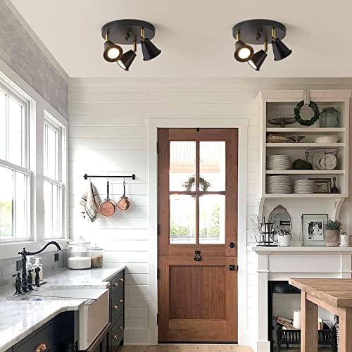 Image of 3-Light Industrial Directional Track Lighting, Adjustable Round Ceiling Spotlight, Morden Black Flush Mount Kitchen Light for Kitchen,Hallway,Dining Room,Porch,Office.Gu10 Bulbs Included