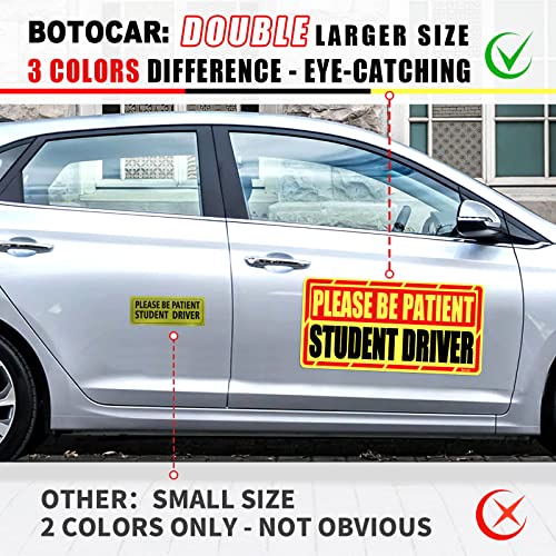Image of Student Driver Car Magnet, 2 Pack Super Large Please Be Patient Student Driver Signs for Car, Reflective New Driver Vehicle Bumper Magnetic Sticker, Novice Driver Safety Warning Sign, 12x6in