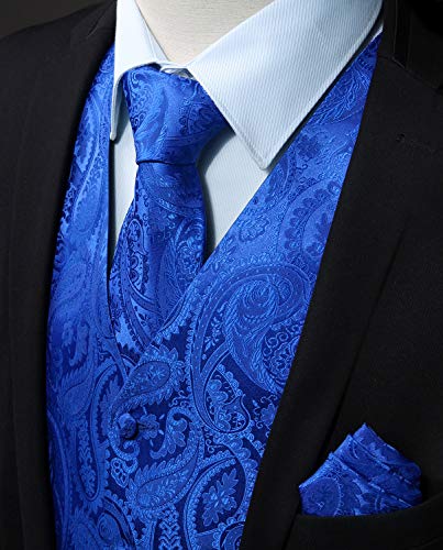 Image of HISDERN Vest and Tie Sets for Men Vests Paisley Floral Jacquard Necktie Pocket Square 3PCS Waistcoat for Suit or Tuxedo