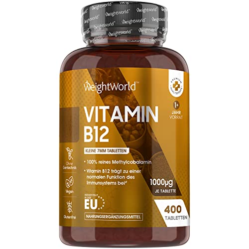 Vitamin B12 1000µg Tabletten - 400 Stück - Methylcobalamin B12 - Vegan & Vegetarisch - 1 Vit B12 Tablette alle 2 Tage - Geprüfte & Natürliche Inhaltsstoffe - Pure Vit B12 Tabletten - von WeightWorld Cover