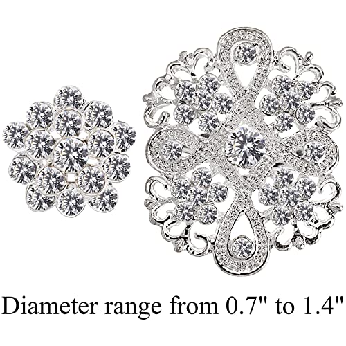 Hiceeden Lot 24 Pcs Crystal Brooches Pins, Silver Shining Clear Rhinestone Brooches Flower Jewelry Bridal Wedding Bouquet Kit Gift for Girls, Women, DIY Decoration2