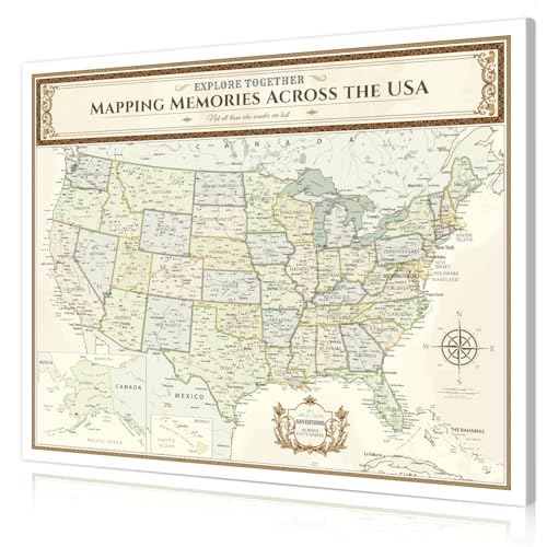 Image of DECORARTS - Colorful USA Map Art Canvas Wall Art, Classic United States Maps for Wall, Hand-Stretched Giclee Print, Living Room Bedroom Office Home Decor, Ready to Hang, Handcrafted in USA, 20x16''