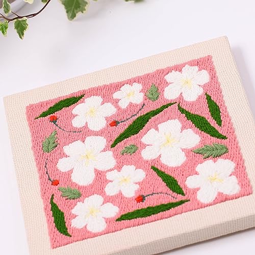 Image of Embroidery Punch Needle kit Frame, Embroidery Starter Kits for Beginner Kids,Punch Needle Fabric with Pattern,Threader, Yarns,Embroidery Hoops & Rug Punch(Pink)