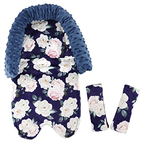 Image of Hooyax Baby Car Seat Head Support Strollers Insert Cushion for Newborn, Infant Carseat Headrest and Strap Covers Ultra Soft Minky Dot Fabric for Baby Girls Boys, Super Cute Watercolor Flower Print
