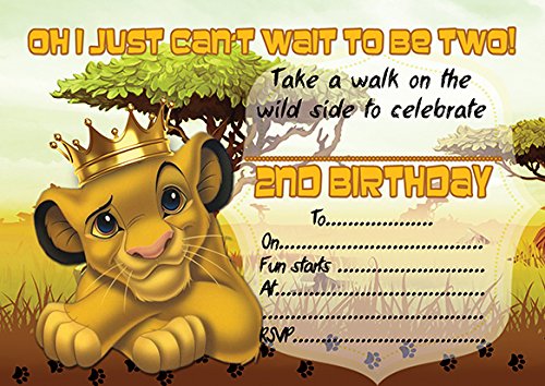 10 x Lion King Children Birthday Party Invitation with white envelopes (2 Years)