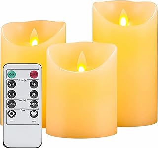 LED Candles,Flameless candles set of 3 Realistic Dancing LED Flickering Wick for Parties,Home,Public Elegant Events, Battery Powered, 10-Key Remote Control, Ivory Color.fake candles with flickering flame,led candles with remote,electric candle,bougie sans flamme,fake candles,outdoor battery candles with timer,Flameless Candles Battery Operated Pillar Wax Flickering Electric LED Candle Sets with Remote Control Cycling 24 Hours Timer, 4" 5" 6" Pack of 3