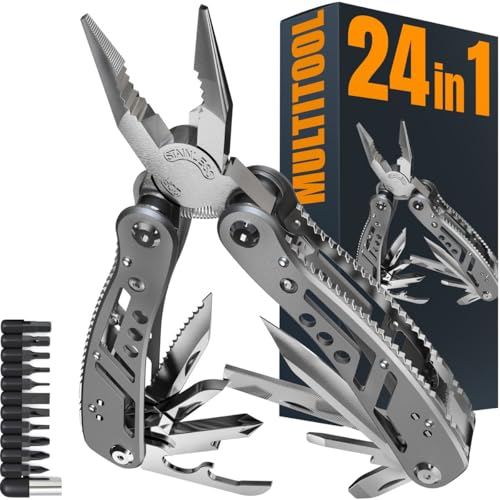 24-in-1 Multitool with Knife, Pliers & 11 Bits Sharp Stainless Steel – Multi Tool for Men – Ideal Gear with Tools for Camping Hiking, Survival, EDC – Best Gifts for Dad Husband Boyfriend 2238