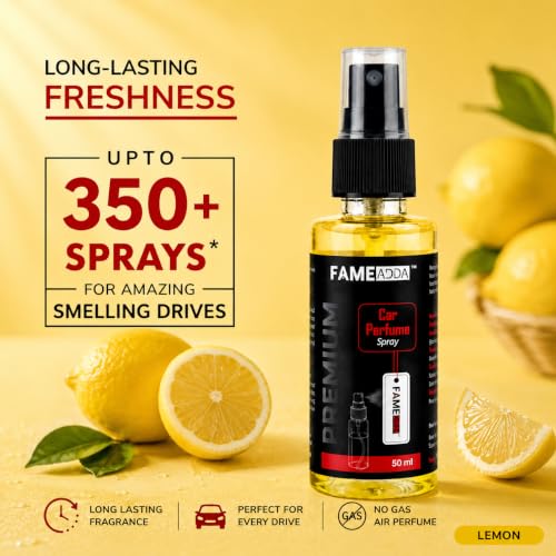 Image of Lemon Premium Car Perfume Luxury Spray 50 ML with Hanging Card /Travel Friendly Car Air fresheners 350+ Sprays /Car Accessories Interior /Eliminates Bad Odour for Car, Office & Home