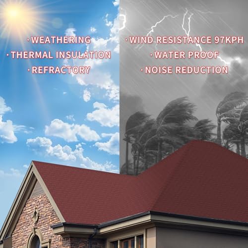 Roofing Shingles for Roof House Repair Tiles Shed Decor,Asphalt Shingles (Red 3-Tab) 8PCS,39.4"x13.1"