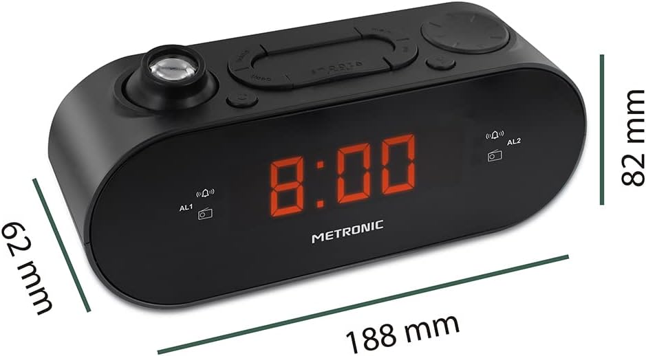 Metronic 477039 Digital Alarm Clock with dimensions