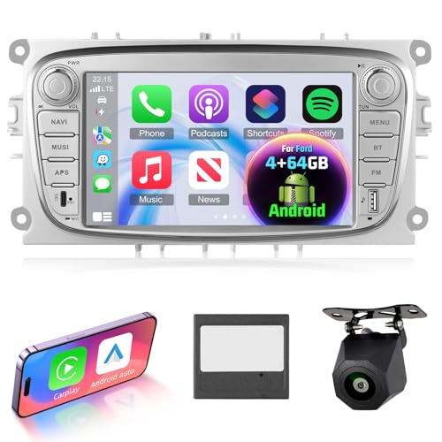 NHOPEEW 4+64G Android autoradio pour Focus II pour S-Max pour Mondeo 9 pour Galaxy II pour C-Max pour Kuga avec Carplay&Android Auto - 7 Pouces Radio Soutien...