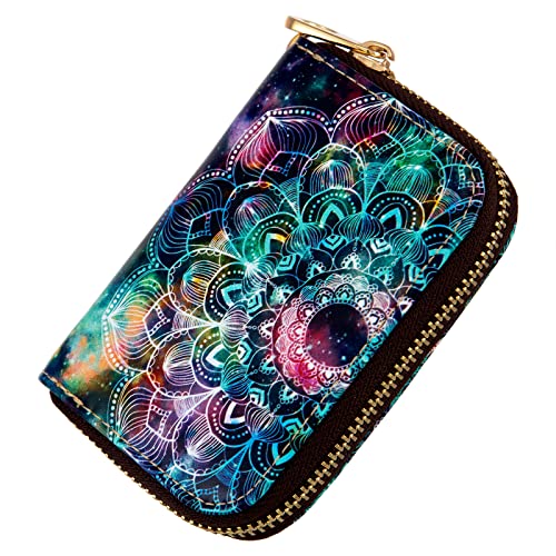 Airmors Womens Credit Card Holder Wallet Zipper Leather Card Case Rfid Blocking Keychain (Aa Mandala In The Galaxy) #TOP4