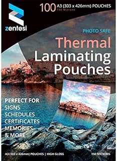 Zentesi A3 Laminating Pouches High Gloss Laminator Sheets 150 Micron (75 + 75 Microns) Glossy Laminate Pouch Sleeves - Pack of 100