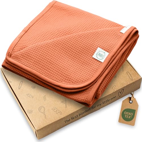 Jubi Manta para bebé, 100% algodão, 70 x 100 cm, manta macia para recém-nascidos, manta para carrinho e cama, certificado Oeko-Tex – Belo presente de nascimento, Brown Rust)