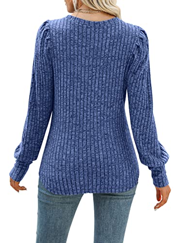 Image of MIHOLL Women's Puff Long Sleeve Shirts Casual Knit Blouses Crew Neck Elegant Tunic Tops