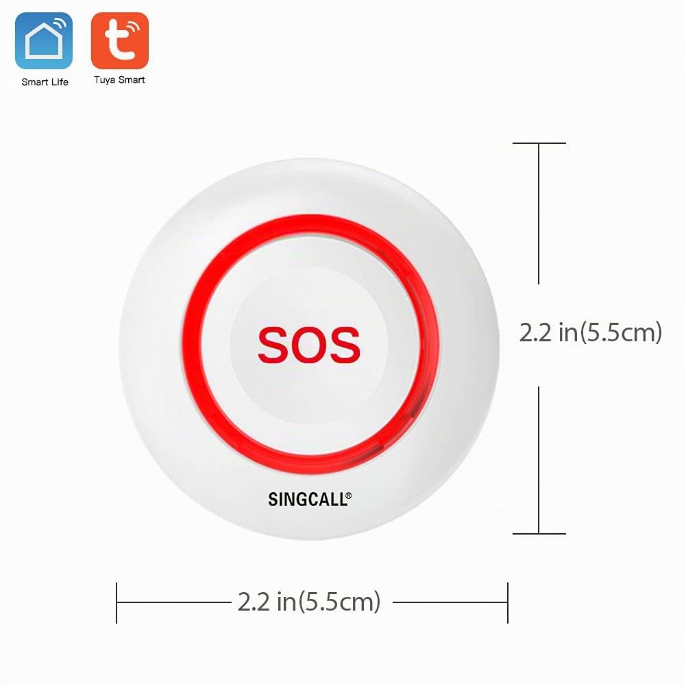 SINGCALL Tuya WiFi Smart SOS Allarme Pulsante di emergenza per il cercapersone disabili System, da Utilizzare con Tuya WiFi, A batteria, Bianco