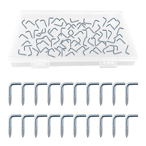 UFURMATE - Lot de 100 crochets à vis en forme de L galvanisés avec épaulement, crochets autotaraudeuses pour penderie, crochets à tasses à angle droit pour suspension intérieure/extérieure