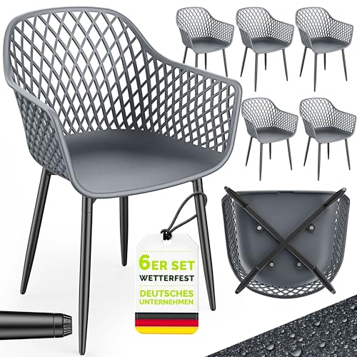 tillvex® Tuinstoelen, set van 6, weerbestendig, met armleuning, outdoorstoelen tot 120 kg belastbaar, uv-bestendig, terrasstoel, tuinmeubelen, terras, balkon, outdoor, tuin
