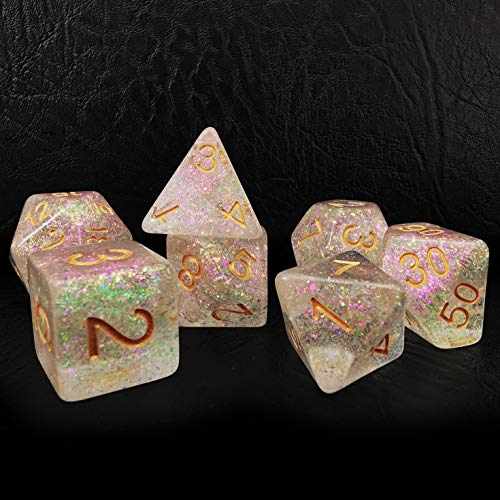Bescon Shimmery Dice Set Rose-Golden, RPG 7-dice Set in Brick Box Packing