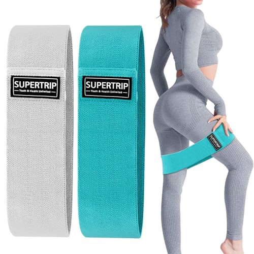 Supertrip Fabric Resistance Bands for Legs and Butt Non-Slip Booty Bands Set for 2, Women/Men Exercise Loop Bands Elastic Workout Fitness Bands Wide Strength Bands for Squat Glute Hip