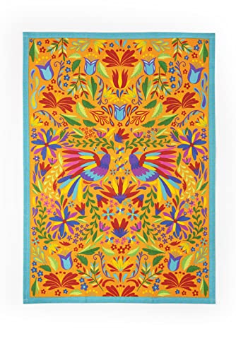 Excelsa Mexican Flowers Kitchen Towel 100% Cotton 70 x 50 cm with Hole, Front Decoration Mexican Flowers