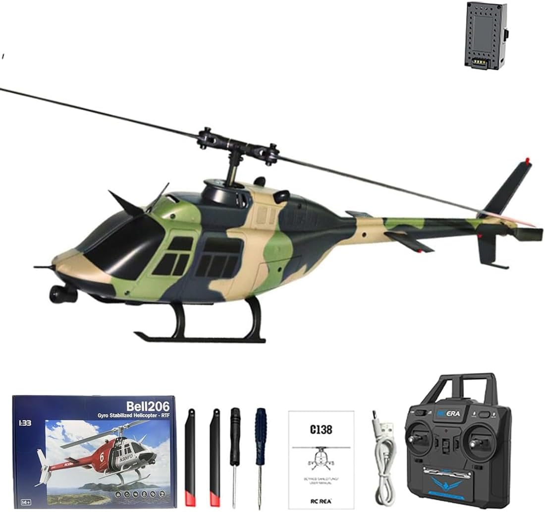 C138 RC Helicopter with 6-axis Gyroscope, 1/30 Scale 2.4G 6CH Remote Control Aircraft with Altitude Hold and Optical Flow Positioning, One-Key Takeoff/Landing, Gift for Adults