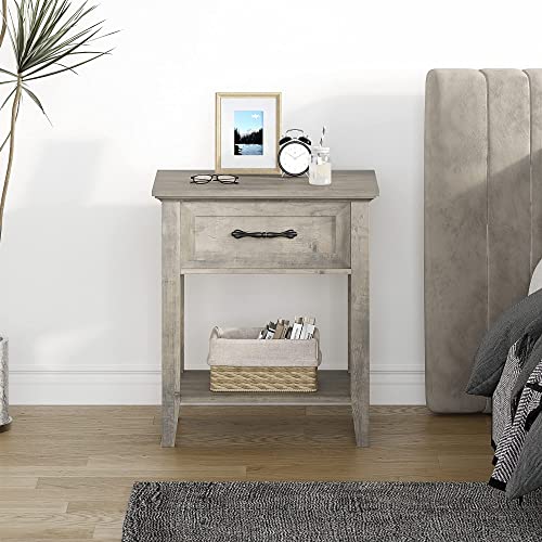Table de nuit style artisanal gris Zstar avec compartiment