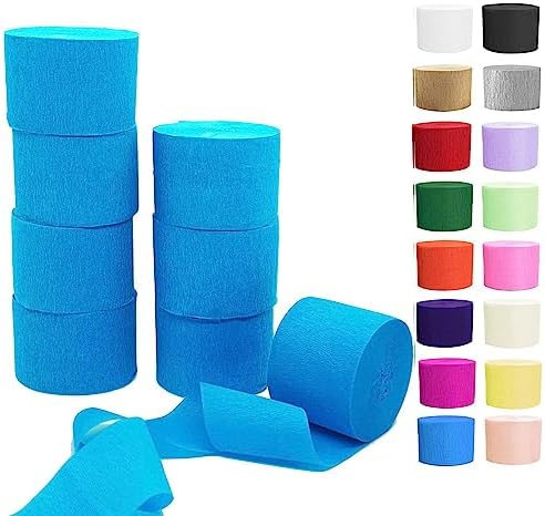 Sky Blue Crepe Paper Streamers 8 Rolls, Party Streamers for Birthday Wedding Baby Bridal Shower Decorations Halloween Christmas Craft Supplies (1.8 Inch x 82 Ft/Roll，656ft)